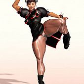 Drawn street-fighter cutie shows off athletic legs in sheer nylon.